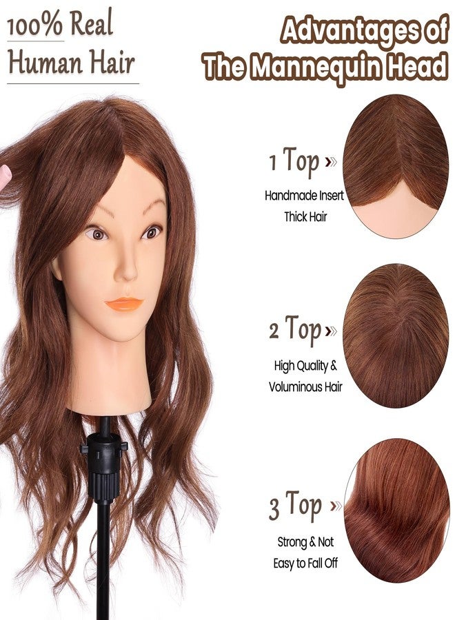 MYSWEETY Mannequin Head with Hair, Doll Head for Hair Styling, Manikin Head with 100% Human Hair Cosmetology Makeup Hairdressing Training Head with Clamp Holder and Tools(18" Auburn, Makeup) - Image 2